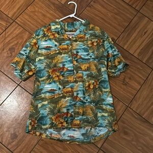 Blue Hawaii Hawaiian Islands Tropical Button Down Shirt L